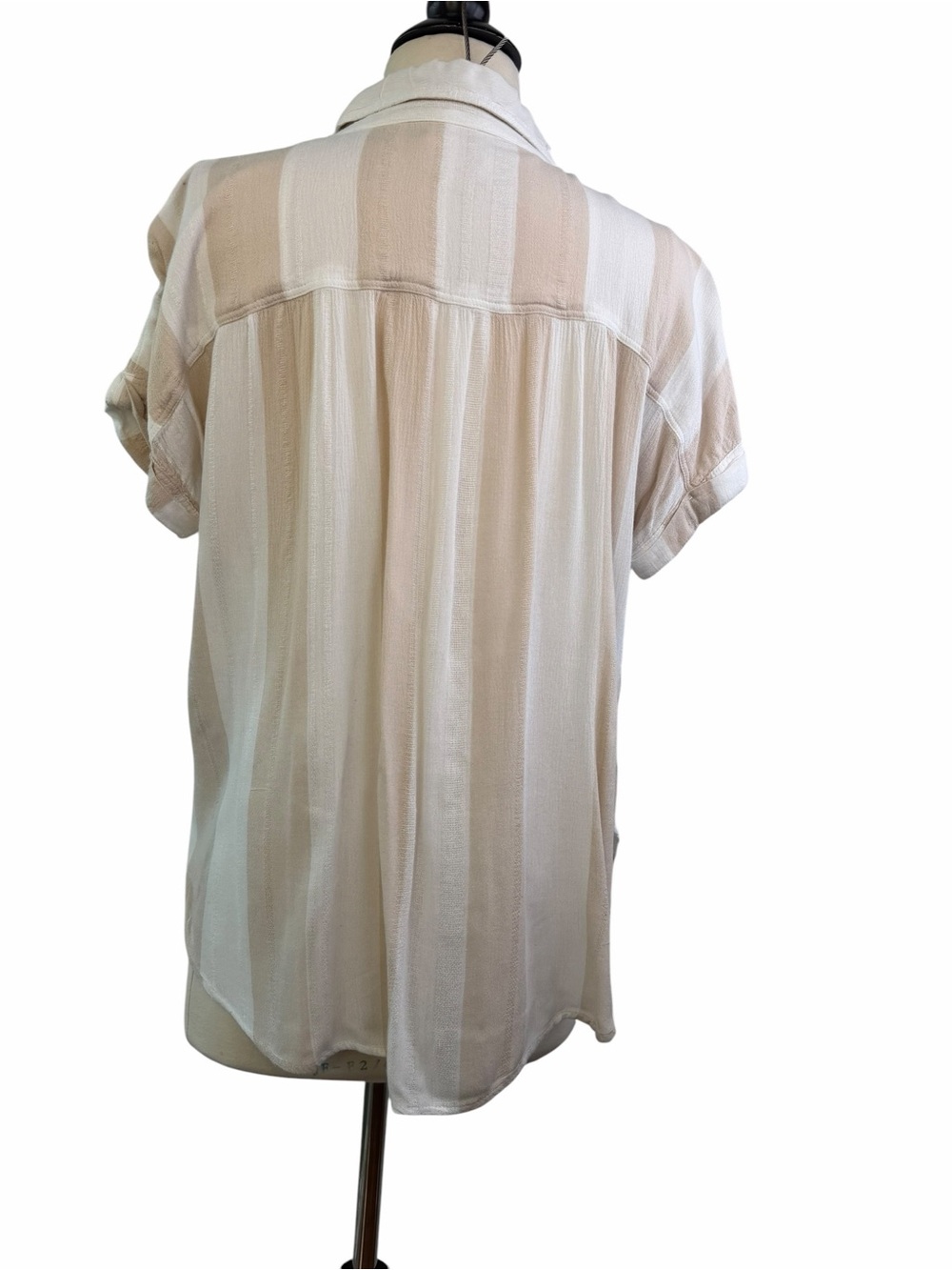 American Eagle Top Beige Stripe Button-Front short sleeve blouse Small - Picture 4 of 12